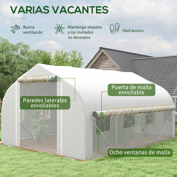 Outrsunny 4x3x2 m tunnel greenhouse with mesh door and 8 white windows - Image 11