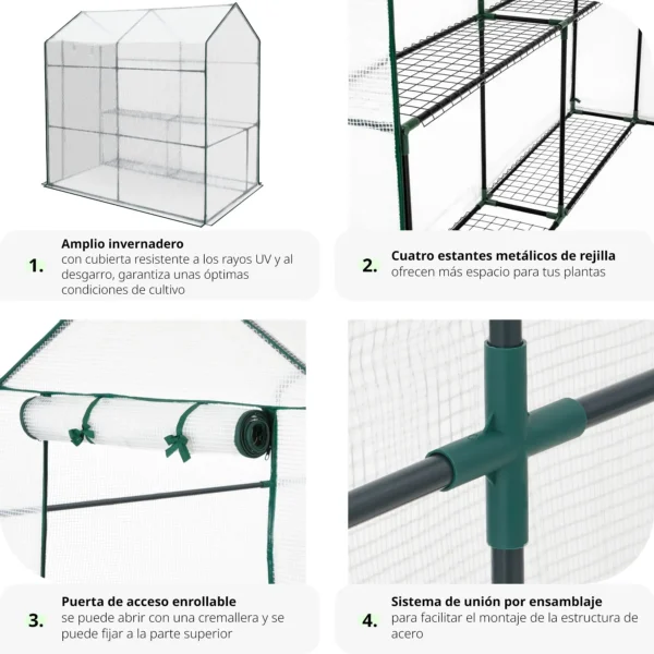 Tectake-greenhouse with cover | With rack of 4 metal shelves of grid | Protects plants from cold, rain and frost | PE cover with protection against grape rays - Image 5