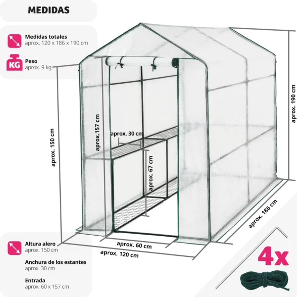 Tectake-greenhouse with cover | With rack of 4 metal shelves of grid | Protects plants from cold, rain and frost | PE cover with protection against grape rays - Image 6