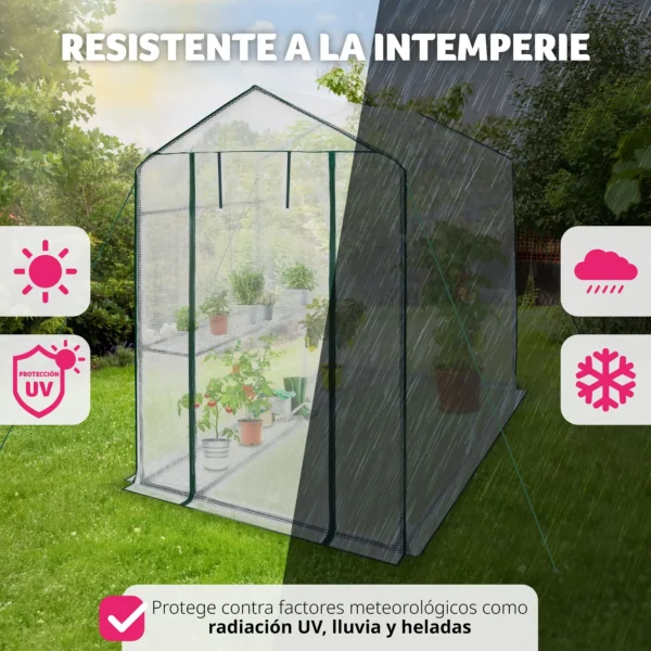 Tectake-greenhouse with cover | With rack of 4 metal shelves of grid | Protects plants from cold, rain and frost | PE cover with protection against grape rays - Image 8