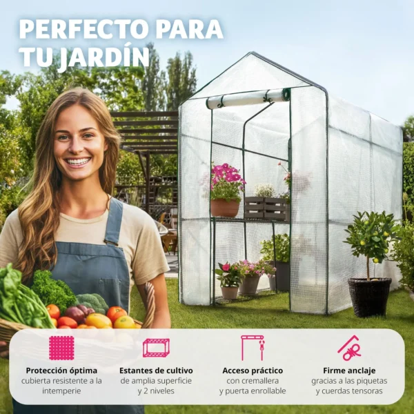 Tectake-greenhouse with cover | With rack of 4 metal shelves of grid | Protects plants from cold, rain and frost | PE cover with protection against grape rays - Image 4