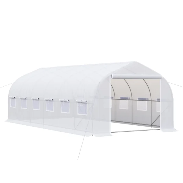 Outsunny greenhouse tunnel 595x300x200 cm 12 windows and white roller door - Image 8