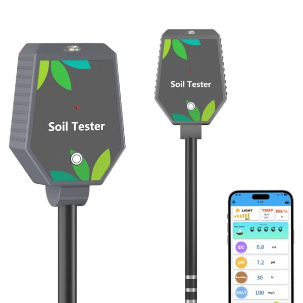 Professional Soil PH Meter 8 in 1 Soil PH EC Fertility Salt Tester Monitor Smart Bluetooth Light Air Humidity Detector for Plant - Image 22