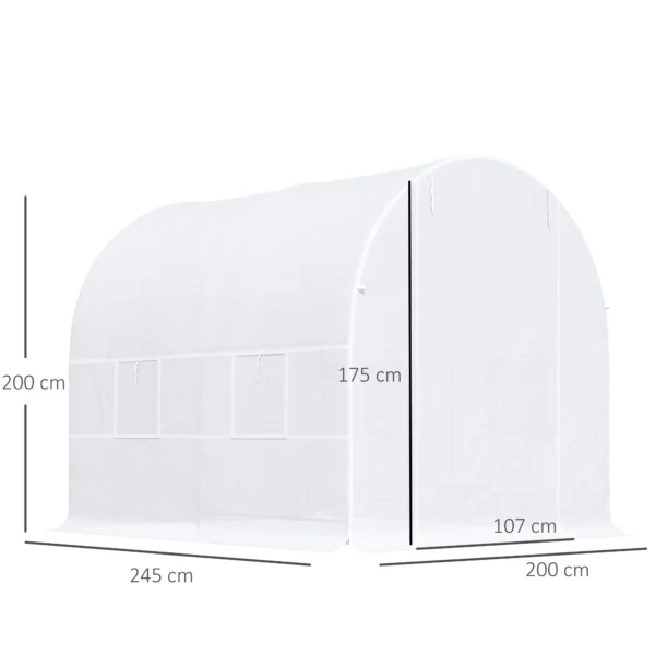 Outsunny greenhouse tunnel 245x200x200cm with 4 windows cultivation plants White - Image 3