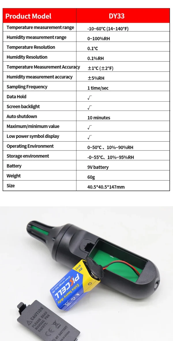 DY33 Handhold Digital Thermometer Hygrometer -10℃-60℃ Indoor Temperature Sensor Humidity Meter with Backlight Hygrothermograph - Image 12