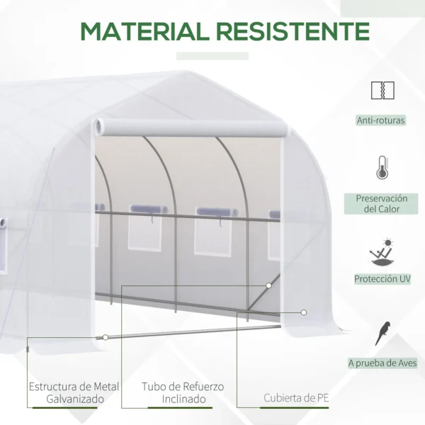 Outsunny greenhouse tunnel 595x300x200 cm 12 windows and white roller door - Image 4