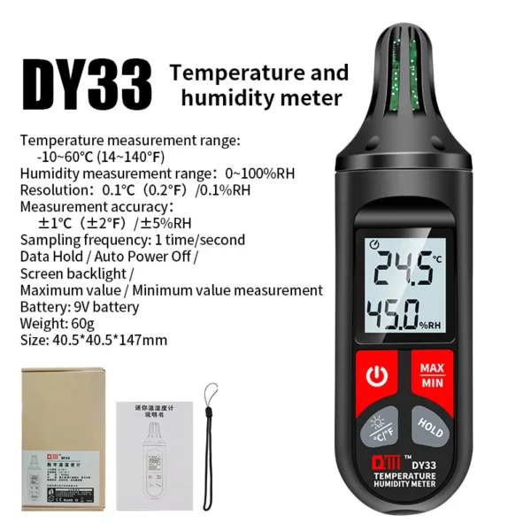 DY33 Handhold Digital Thermometer Hygrometer -10℃-60℃ Indoor Temperature Sensor Humidity Meter with Backlight Hygrothermograph - Image 2