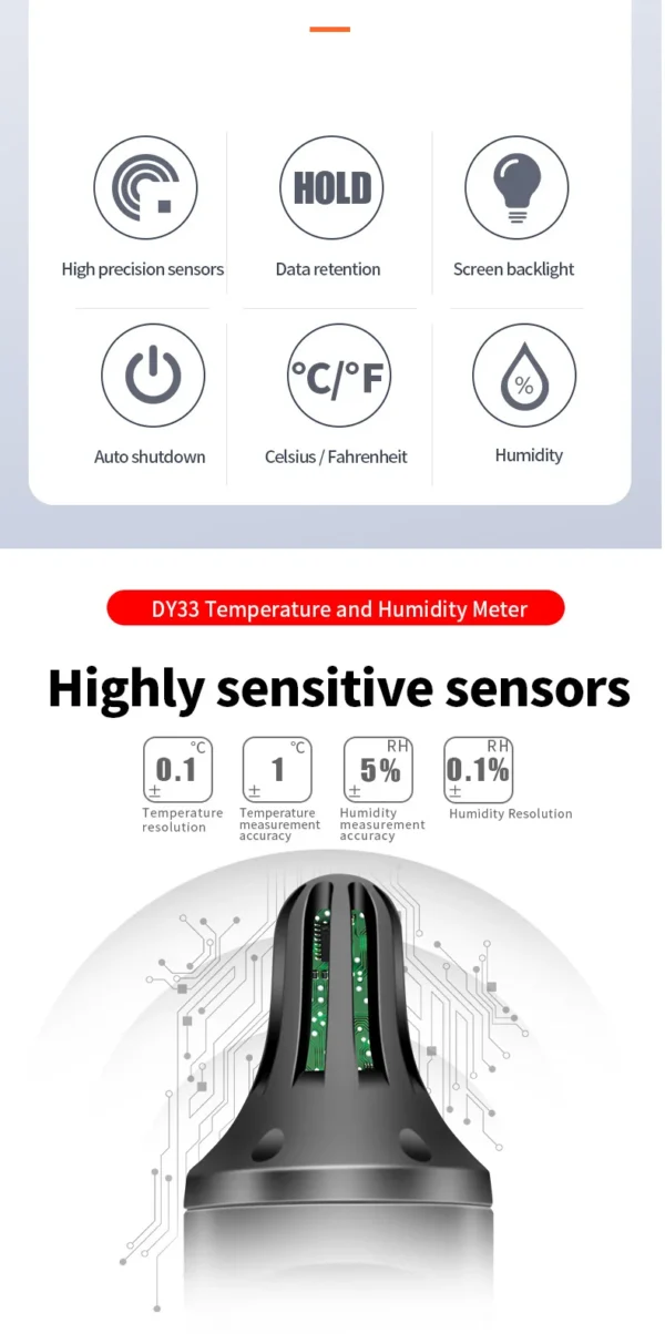 DY33 Handhold Digital Thermometer Hygrometer -10℃-60℃ Indoor Temperature Sensor Humidity Meter with Backlight Hygrothermograph - Image 8