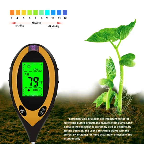 Soil PH Meter Tester Soil Tester PH Moisture meter Temperature Sunlight Intensity measurement Analysis Soil Acidity Test 4 in 1 - Image 14