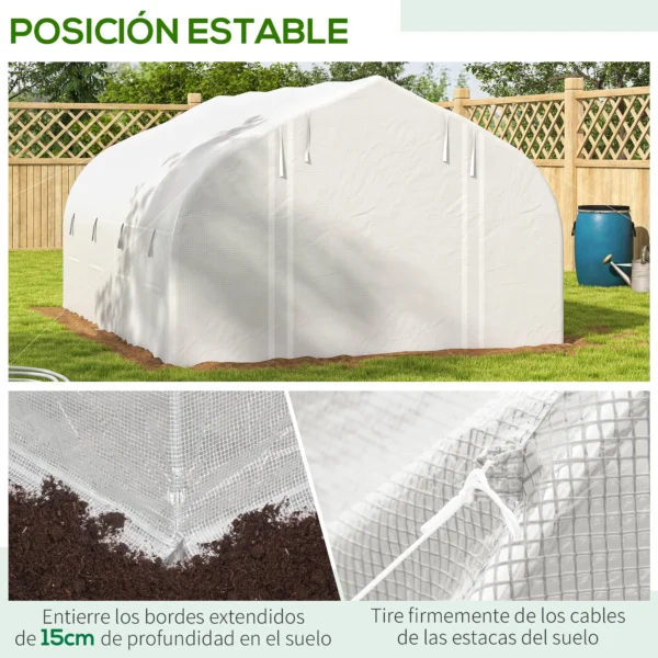 Outrsunny 4x3x2 m tunnel greenhouse with mesh door and 8 white windows - Image 6