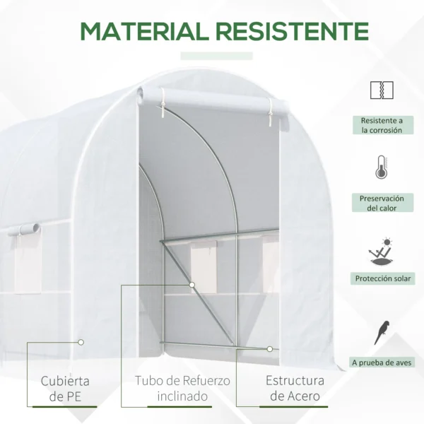 Outsunny greenhouse tunnel 245x200x200cm with 4 windows cultivation plants White - Image 12