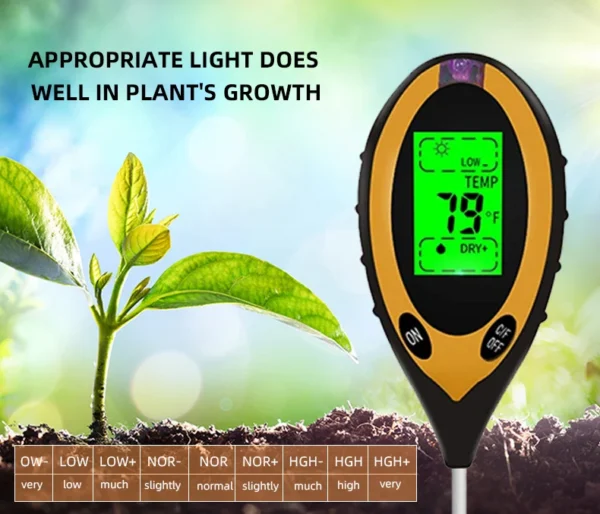 Soil PH Meter Tester Soil Tester PH Moisture meter Temperature Sunlight Intensity measurement Analysis Soil Acidity Test 4 in 1 - Image 13