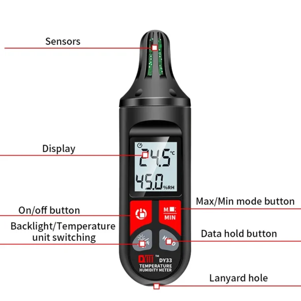 DY33 Handhold Digital Thermometer Hygrometer -10℃-60℃ Indoor Temperature Sensor Humidity Meter with Backlight Hygrothermograph - Image 6