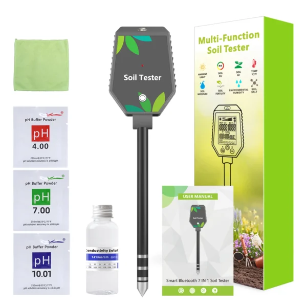 Professional Soil PH Meter 8 in 1 Soil PH EC Fertility Salt Tester Monitor Smart Bluetooth Light Air Humidity Detector for Plant - Image 23