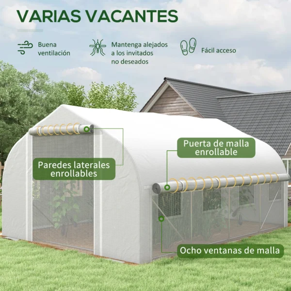 Outrsunny 4x3x2 m tunnel greenhouse with mesh door and 8 white windows - Image 4