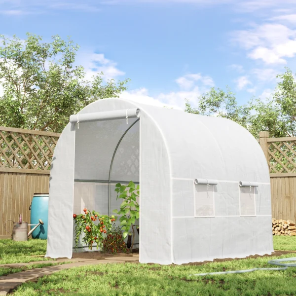 Outsunny greenhouse tunnel 245x200x200cm with 4 windows cultivation plants White - Image 9