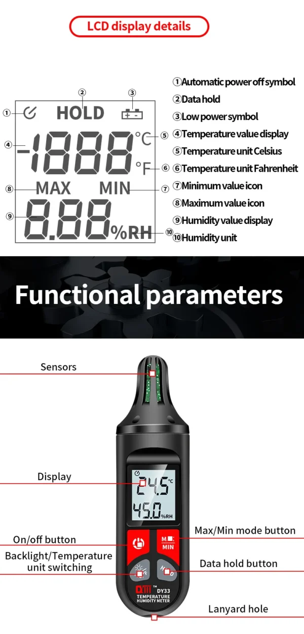 DY33 Handhold Digital Thermometer Hygrometer -10℃-60℃ Indoor Temperature Sensor Humidity Meter with Backlight Hygrothermograph - Image 11