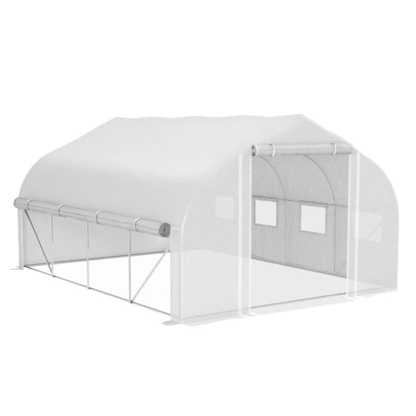 Outrsunny 4x3x2 m tunnel greenhouse with mesh door and 8 white windows