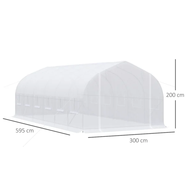 Outsunny greenhouse tunnel 595x300x200 cm 12 windows and white roller door - Image 3