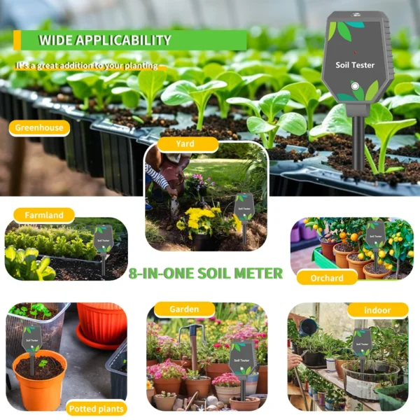 Professional Soil PH Meter 8 in 1 Soil PH EC Fertility Salt Tester Monitor Smart Bluetooth Light Air Humidity Detector for Plant - Image 12