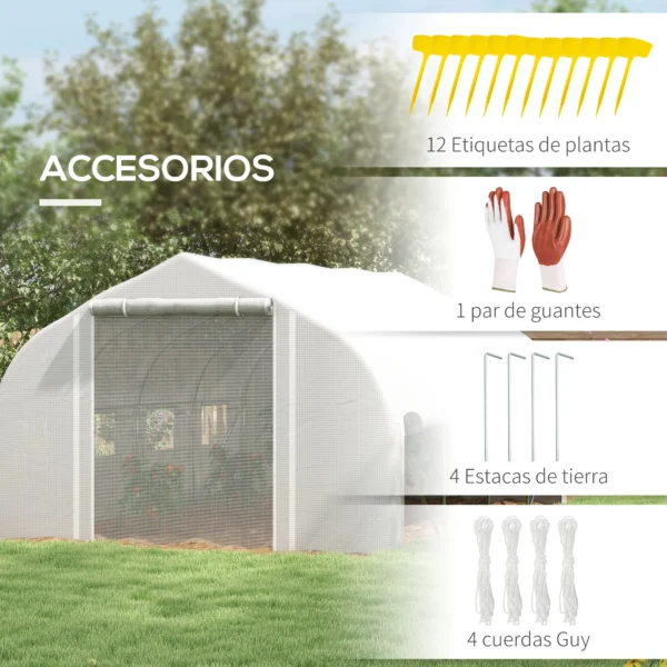 Outrsunny 4x3x2 m tunnel greenhouse with mesh door and 8 white windows - Image 5