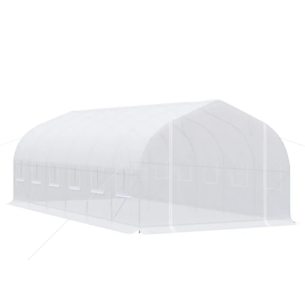 Outsunny greenhouse tunnel 595x300x200 cm 12 windows and white roller door