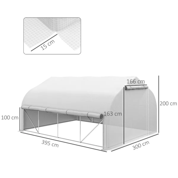 Outrsunny 4x3x2 m tunnel greenhouse with mesh door and 8 white windows - Image 3