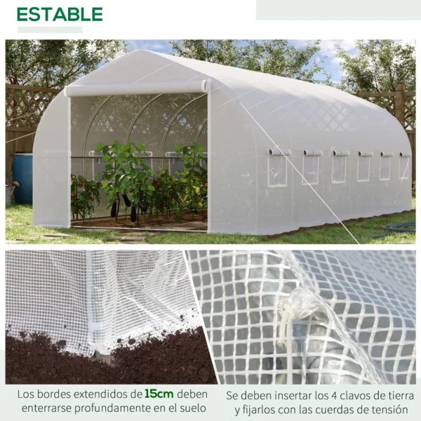 Outsunny greenhouse tunnel 595x300x200 cm 12 windows and white roller door - Image 6