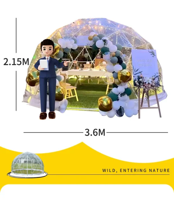 Transparent Spherical Camping Tent, Dome Tent, Starry Sky Tent, Dome, Net, Red, Camp Room, 3.6m Diameter - Image 9