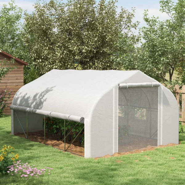 Outrsunny 4x3x2 m tunnel greenhouse with mesh door and 8 white windows - Image 2